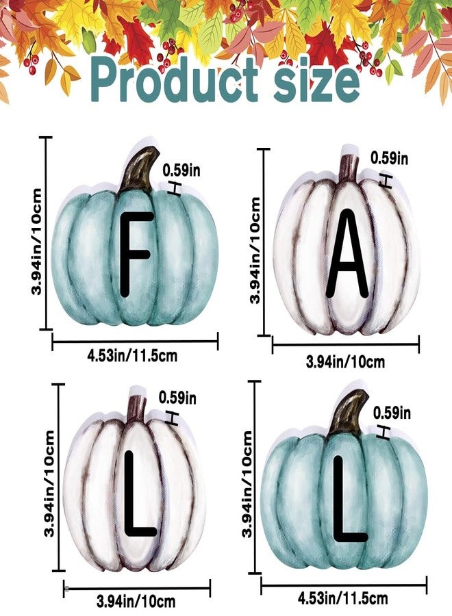 YUJUN 4 Pieces Fall Pumpkin Wooden Signs Decoration,Blue Autumn Tiered Tray Pumpkin Tabletop Decor for Thanksgiving Fall Home Kitchen Harvest Party Decor Supplies - Image 2